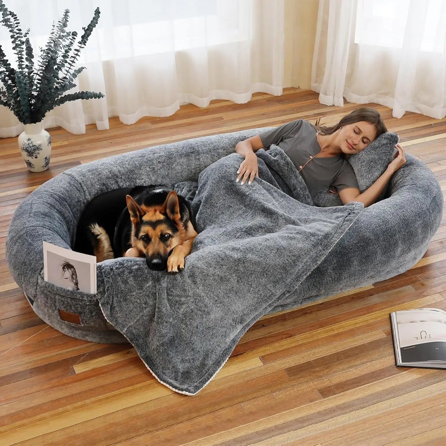 Human Dog Bed with Blanket